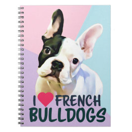Jag älskar franska bulldoggar rosa, lila. Blå ante Anteckningsbok