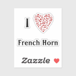 Jag älskar franskt horn rött hjärta av musiknoter klistermärken