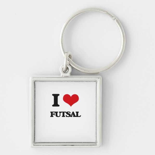 Jag älskar Futsal Fyrkantig Silverfärgad Nyckelring (Framsidan)