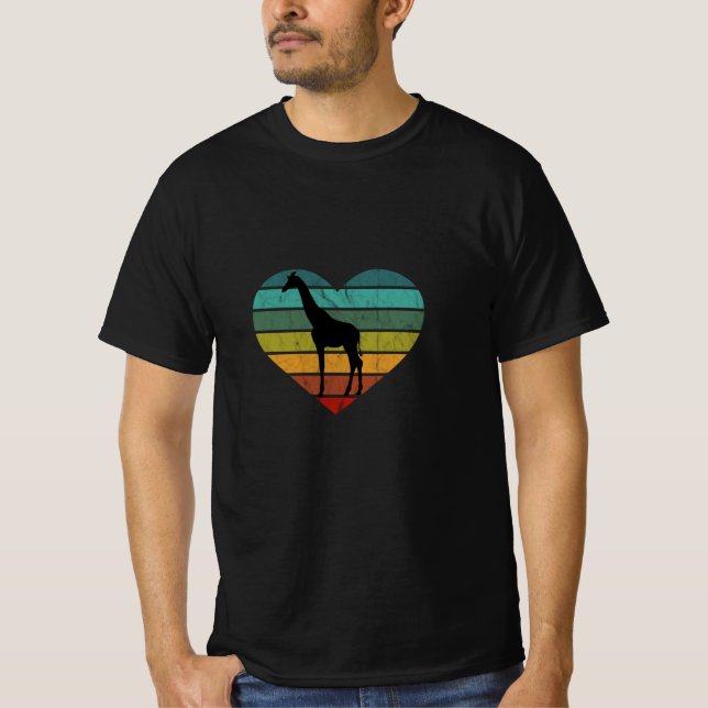 Jag älskar giraffer Retro hjärta T Shirt (Framsida)