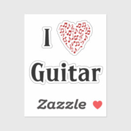Jag älskar gitarr rött hjärta av musiknoter vinyl klistermärken