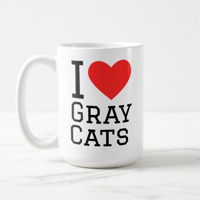 Jag älskar grå katter kaffemugg (Vänster)