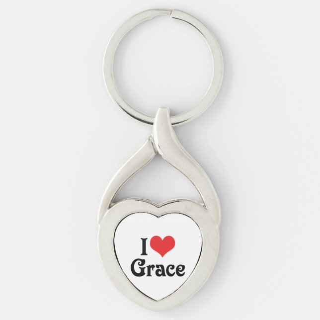 Jag älskar Grace Twisted Heart Silverfärgad Nyckelring (Framsidan)