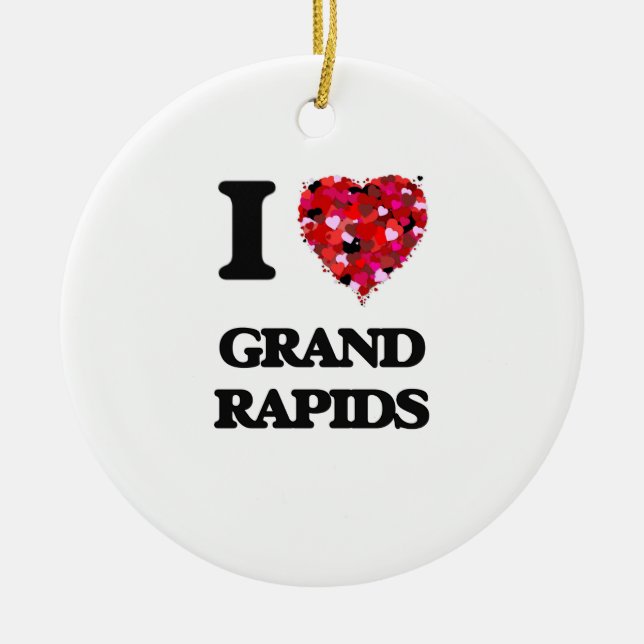 Jag älskar Grand Rapids Michigan Julgransprydnad Keramik (Framsidan)