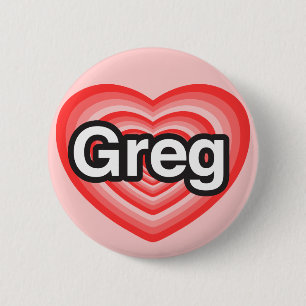 Jag älskar Greg. Jag älskar dig Greg. Hjärta Knapp