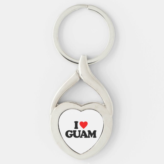 JAG ÄLSKAR GUAM TWISTED HEART SILVERFÄRGAD NYCKELRING (Framsidan)