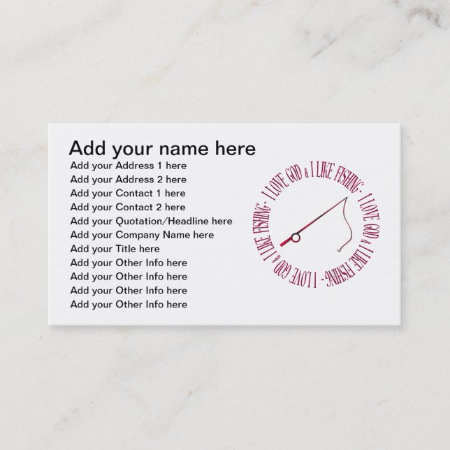 Jag älskar guden, & jag gillar fiske visitkort (Framsida)