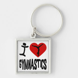 Jag älskar gymnastik fyrkantig silverfärgad nyckelring