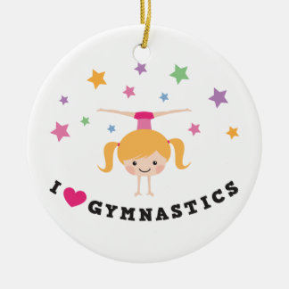 Jag älskar gymnastiktecknadflickan som gör julgransprydnad keramik