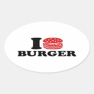 Jag älskar hamburgare ovalt klistermärke