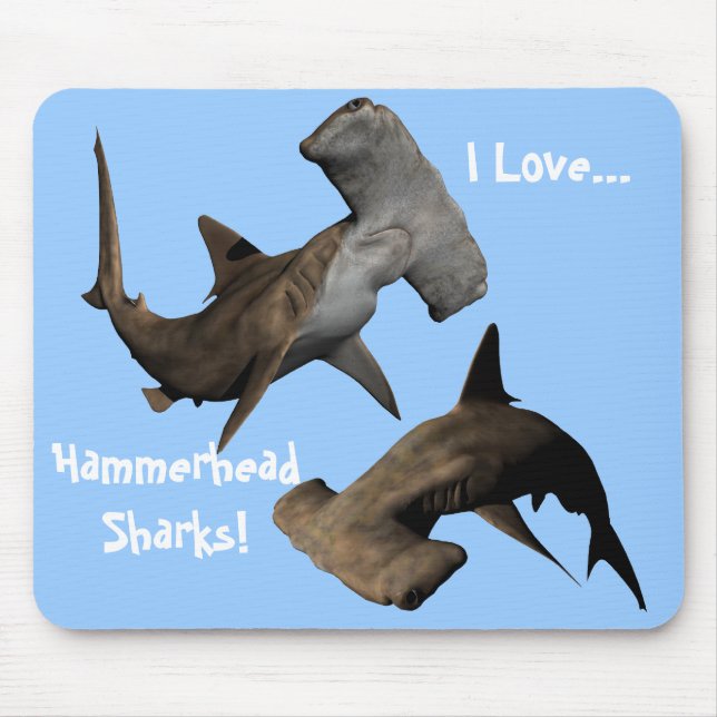 Jag älskar… Hammerheadhajar! … Mousepad, djur Musmatta (Framsidan)