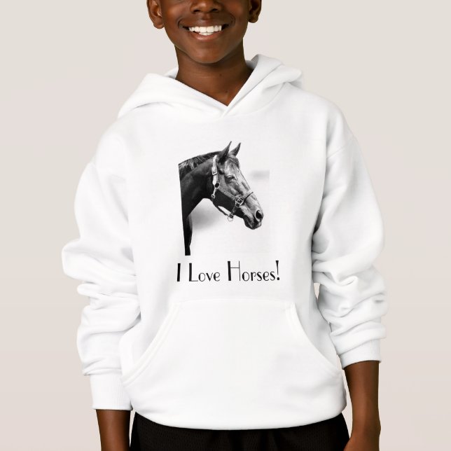 Jag älskar hästar! FlickaHoodie T Shirt (Framsida)