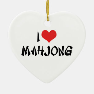 Jag älskar Heart Mahjong - Mah Jong-älskare Julgransprydnad Keramik