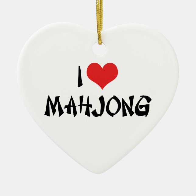 Jag älskar Heart Mahjong - Mah Jong-älskare Julgransprydnad Keramik (Framsidan)