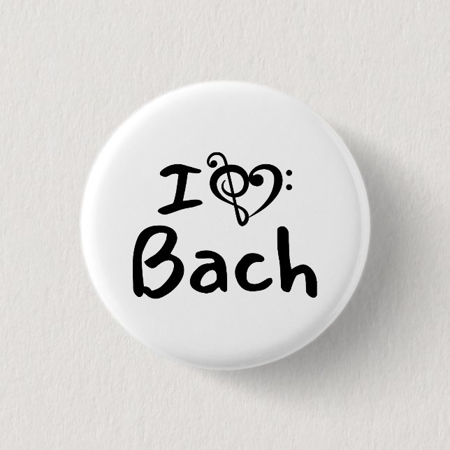 Jag älskar hjärta Bach Klassisk Musik Svart Text Knapp (Framsida)