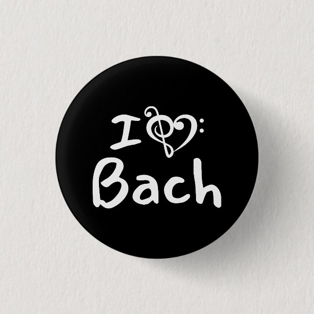 Jag älskar hjärta Bach Klassisk Musik Vit Text Knapp (Framsida)