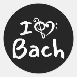 Jag älskar hjärta Bach Klassisk Musik Vit Text Runt Klistermärke