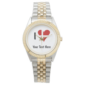 Jag älskar (Hjärta Danska flaggan) Personlig text Armbandsur