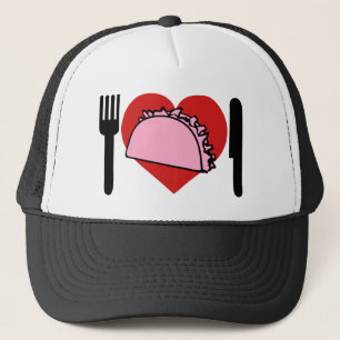 Jag älskar hjärta för att äta den rosa Tacoskn Keps