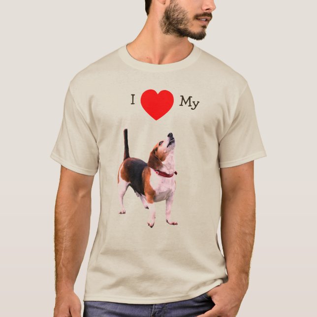 Jag älskar hjärta min Beagle hund T Shirt (Framsida)