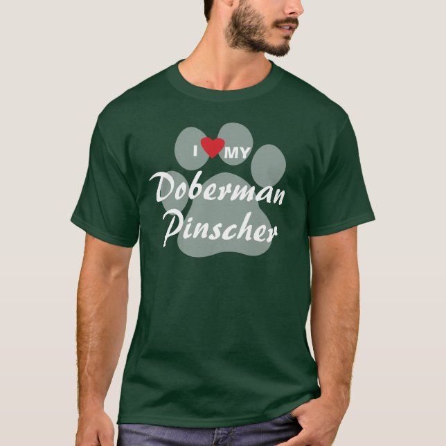 Jag älskar (hjärta) min DobermanPinscher Pawprint Tee Shirt (Framsida)