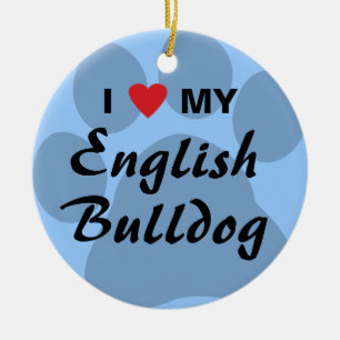 Jag älskar (hjärta) min engelska bulldogg Pawpri Julgransprydnad Keramik