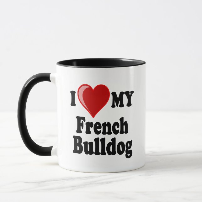 Jag älskar (hjärta) min franska bulldogghund mugg (Vänster)