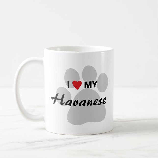 Jag älskar (hjärta) min Havanese Pawprint Kaffemugg (Vänster)