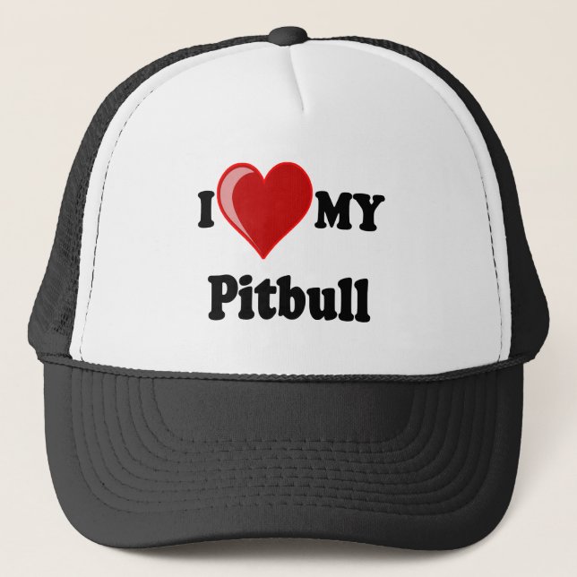 Jag älskar (hjärta) min Pitbull hund Truckerkeps (Framsida)