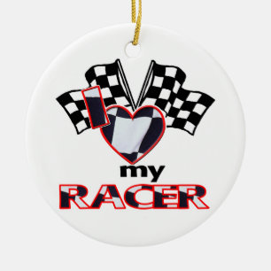 Jag älskar (hjärta) min Racer Julgransprydnad Keramik