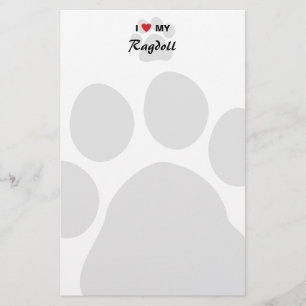 Jag älskar (hjärta) min Ragdoll katt Pawprint Brevpapper