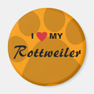 Jag älskar (hjärta) min Rottweiler Pawprint Magnet