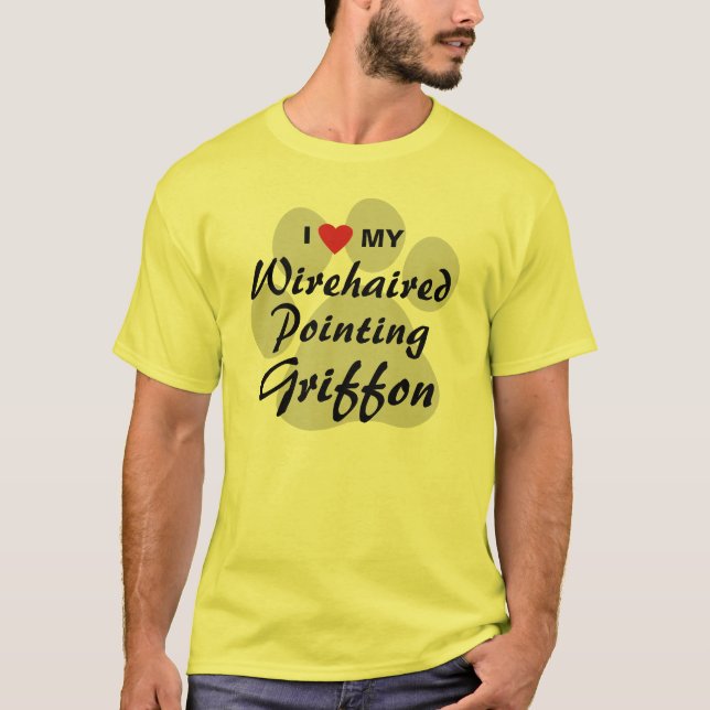 Jag älskar (hjärta) min Wirehaired peka Griffon Tee Shirt (Framsida)