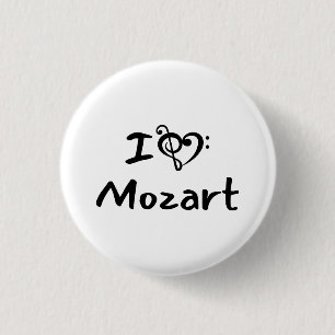 Jag älskar hjärta Mozart Klassisk Musik Svart Text Knapp