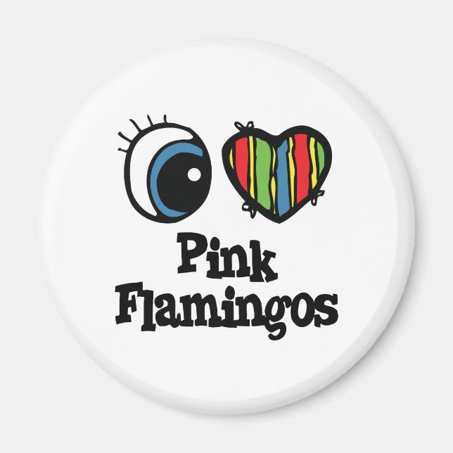 Jag älskar (Hjärta) Rosa Flamingos Magnet (Framsidan)