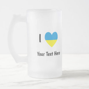 Jag älskar (Hjärta Ukrainsk flagg) Personlig text Frostat Ölglas
