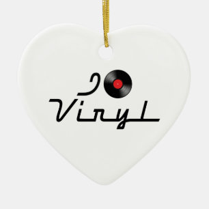Jag älskar hjärta vinyl - DJ skivalbum älskare Julgransprydnad Keramik