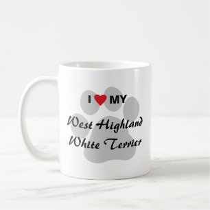 Jag älskar (hjärta) Westie Pawprint Kaffemugg