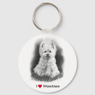 Jag älskar (hjärta) Westies: Rita teckningen Nyckelring