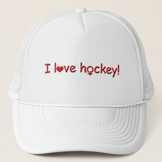 Jag älskar hockey-kvinnligt truckerkeps (Framsida)