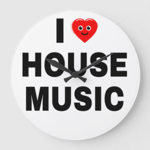 JAG ÄLSKAR HOUSE MUSIK SVARTA TECKENSNITT VIT BAKG STOR KLOCKA