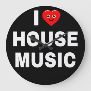 JAG ÄLSKAR HOUSE MUSIK VITA TECKENSNITT SVART BAKG STOR KLOCKA