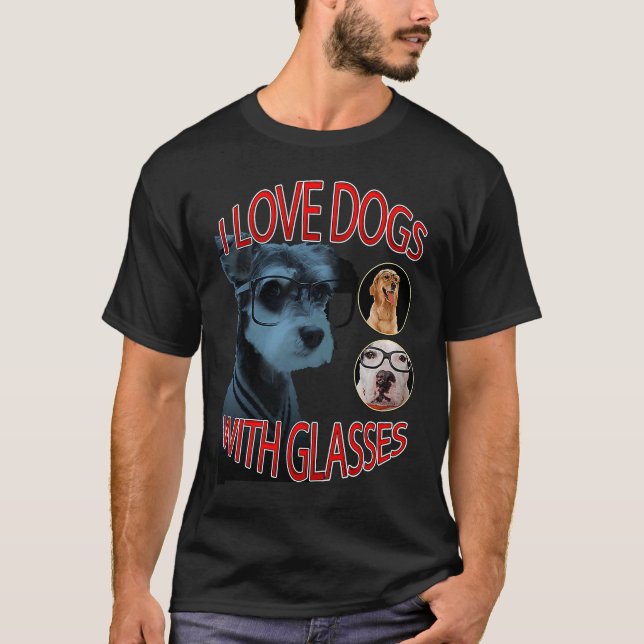 Jag älskar hundar med glasögon t shirt (Framsida)