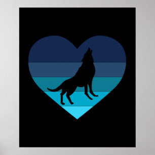 Jag älskar hur vargar retro hjärta poster