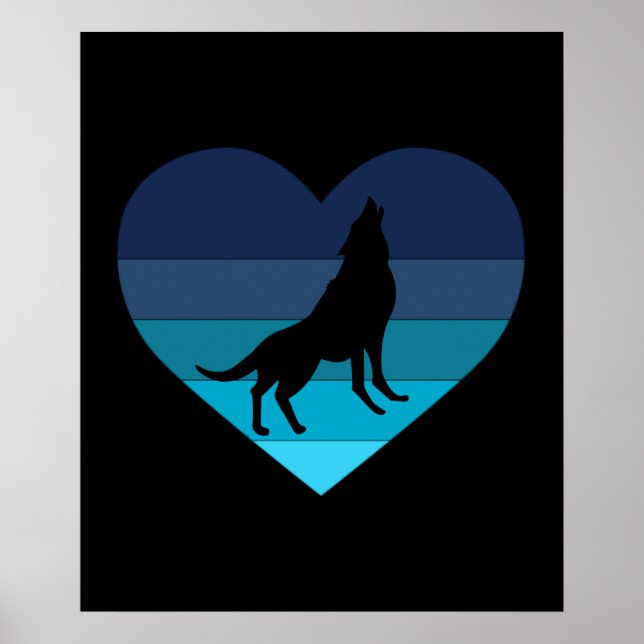 Jag älskar hur vargar retro hjärta poster (Framsidan)