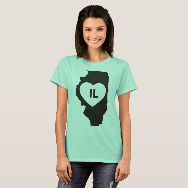 Jag älskar Illinois statliga kvinna grundläggande T Shirt (Hel framsida)