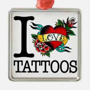 jag älskar inked tat-design för tatueringar julgransprydnad metall