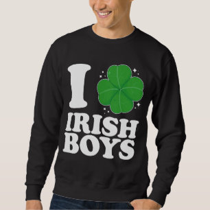 Jag älskar irländska pojkar Shamrock-hjärta St Pat Lång Ärmad Tröja