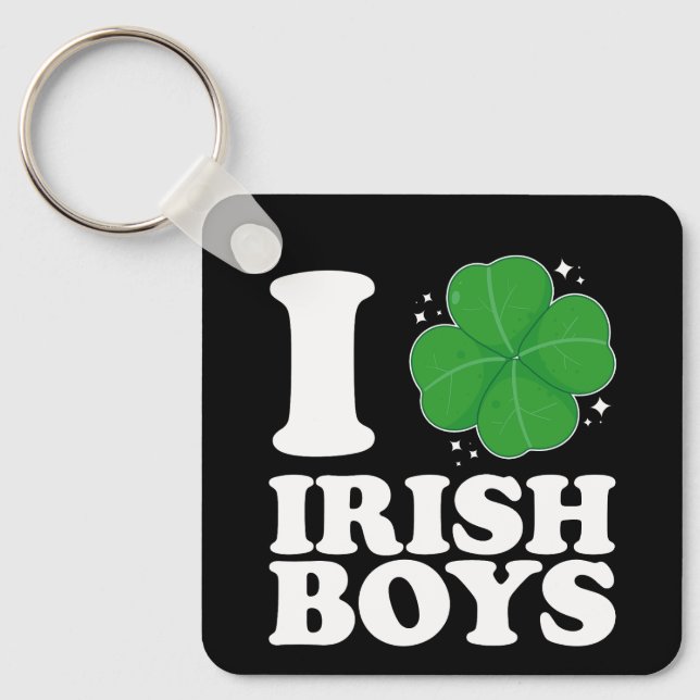 Jag älskar irländska pojkar Shamrock-hjärta St Pat Nyckelring (Framsida)
