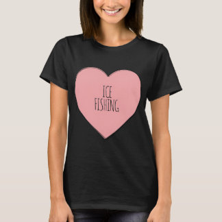 Jag älskar isfiske rosa hjärta t shirt